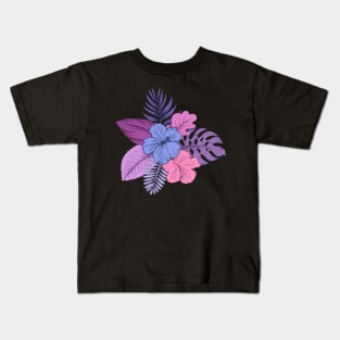 Purple and Pink Tropical Flowers Kids T-Shirt